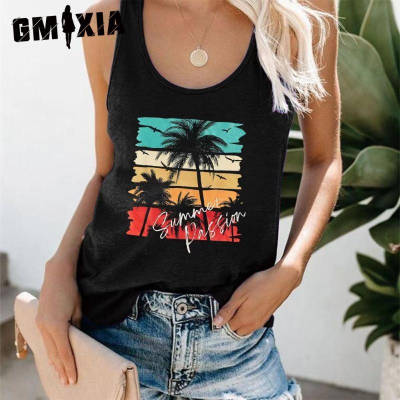 

GMXIA Женская безрукавка Пляжная мини-футболка с принтом кокоса S