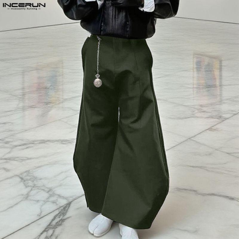 INCERUN Men's Casual High Zip-up Waist Long Lantern Hem Pants Trousers