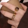 Elegant Geometric Square Brown Stone Rings for Women Men Vintage Fashion Metal Opening Rings Birthday Gifts Jewelry Accessories