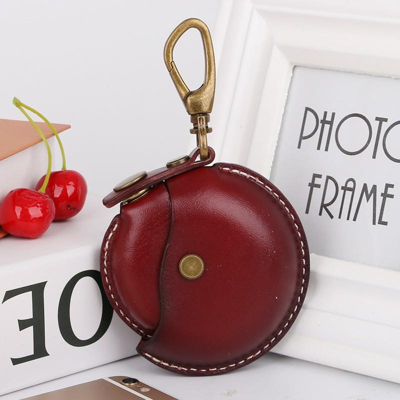 Vintage Leather Coin Purse With Magnetic Snap Portable Round Key Earphone Cable Organizer Bag Men Women