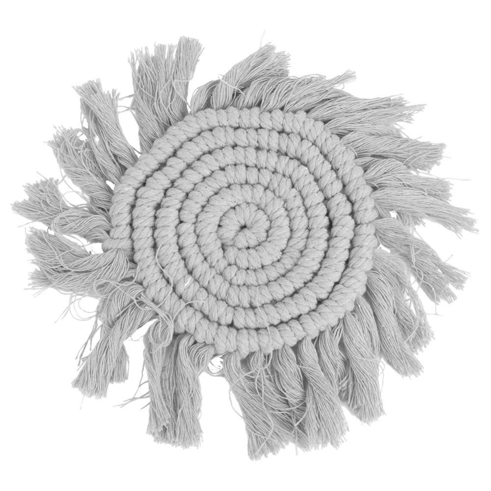 

Handmade Round Placemat Woven Tassel Coaster Solid-color Cotton Tassel Mat Party Decor серый