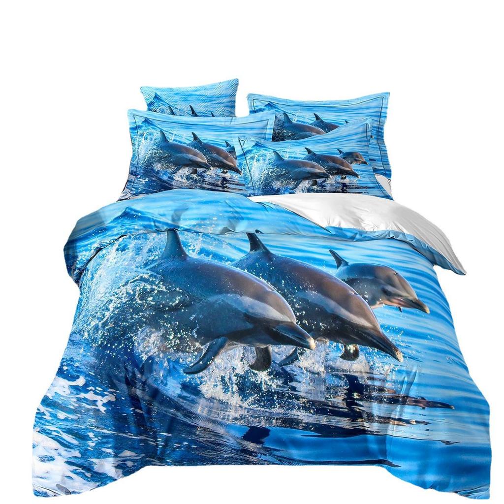 3D-gedruckte Heimtextilien Bettwäsche Delfin Meeresschildkröte Meerestier Quilt-Set Dreiteiliges Set