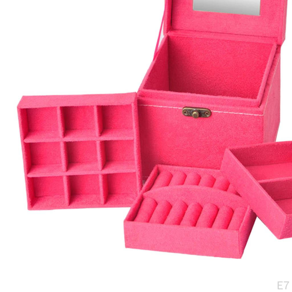 Estuche de Almacenamiento de Joyería Contenedor de 3 Niveles con Asa