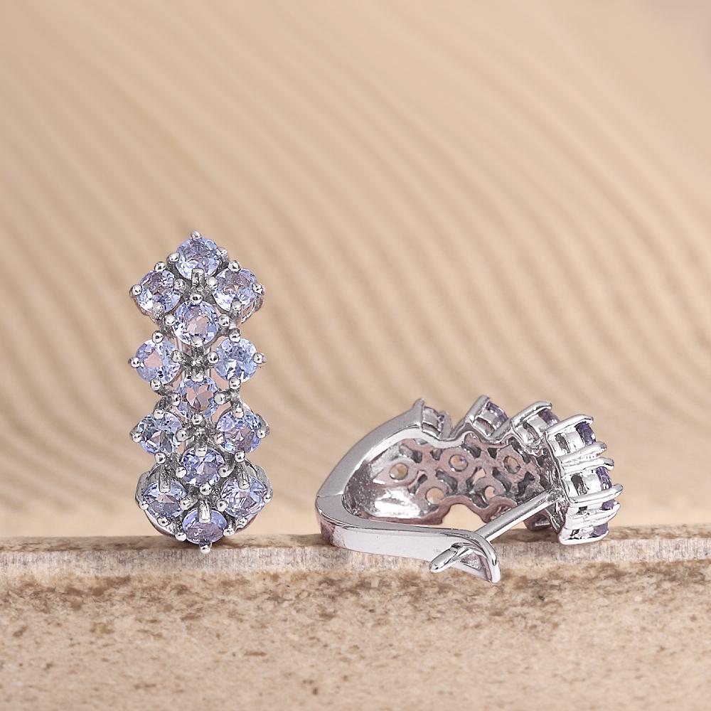 Elegant 925 sterling Silver Women's clasp earrings Luxury Natural Tanzanite round 3.0mm gemstones fine jewelry for Proposal wear