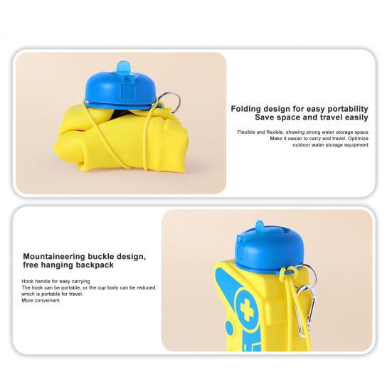 600ML Sport Bottle Foldable Food Grade Leakproof Shockproof Anti-drop Large Capacity Game Console Shape Travel School Kids Students