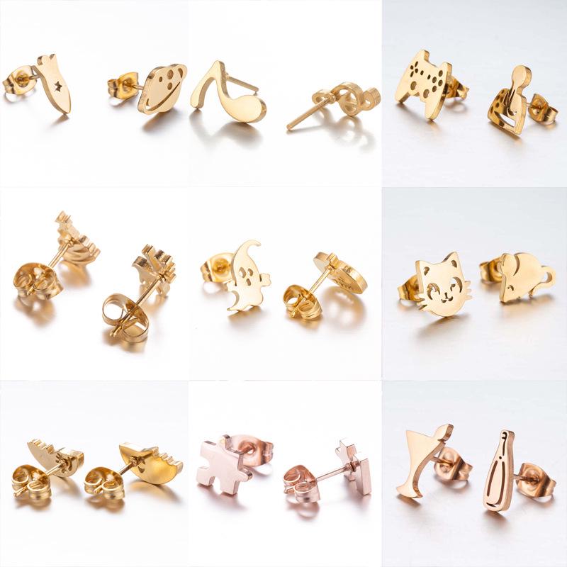 Halloween Geist Kürbis & Weihnachtsbaum Edelstahl Ohrstecker - Asymmetrischer Tierschmuck