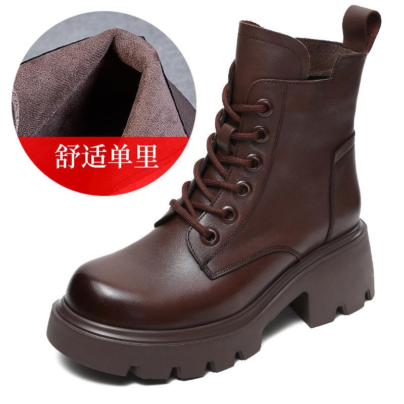 Martin Women's British Style Autumn and Winter New Retro Leather Short Thick-soled Heightening Casual Mid-tube Single