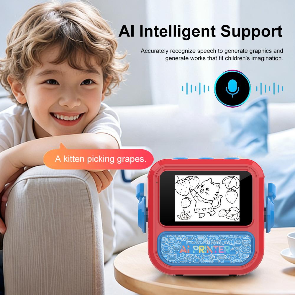 Smart AI Voice Mini Thermal Printer with Display Inkless Portable Sticker Maker 6 Modes for Home Office Study DIY Projects