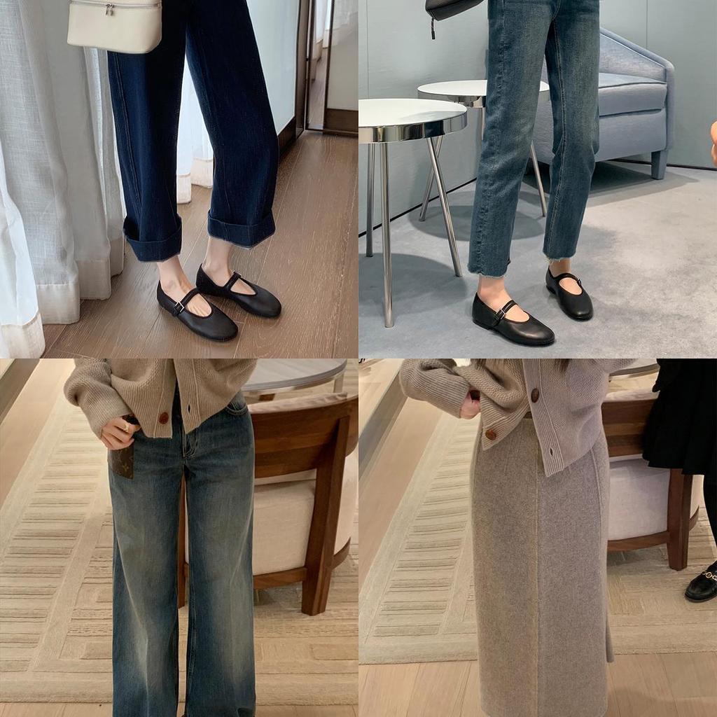 Sheepskin version of grape mother, the same leather soft surface minimalist word with shallow mouth flat bottom Mary Jane single shoes women's 