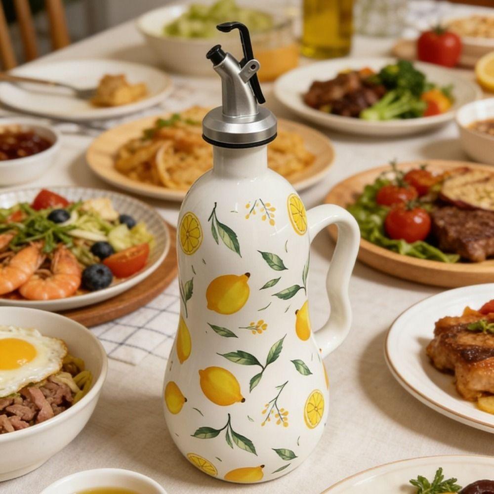 Ceramic Olive Oil Dispenser Leak-proof Vinegar Can Retro Style Seasoning Bottle for Home