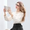 Women's Ruffle Collar Contrast Button Blouse