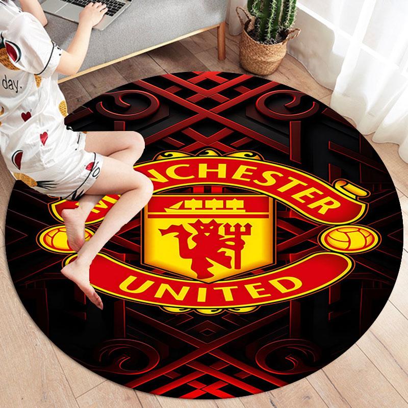 Manchester United F Round Area Rug,Carpet Rug for Living Room Bedroom Sofa Playroom Decor,Non-slip Floor Mat