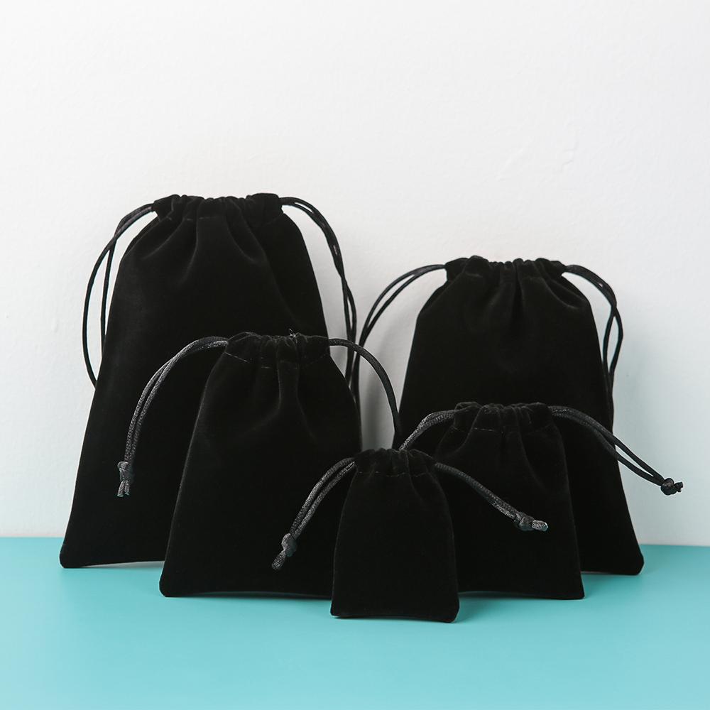50Pcs Personalized Logo Beige Jewelry Drawstring Bag Thick Velvet Pouch Boutique Cosmetic Wedding Favors Candy Organizer Pockets