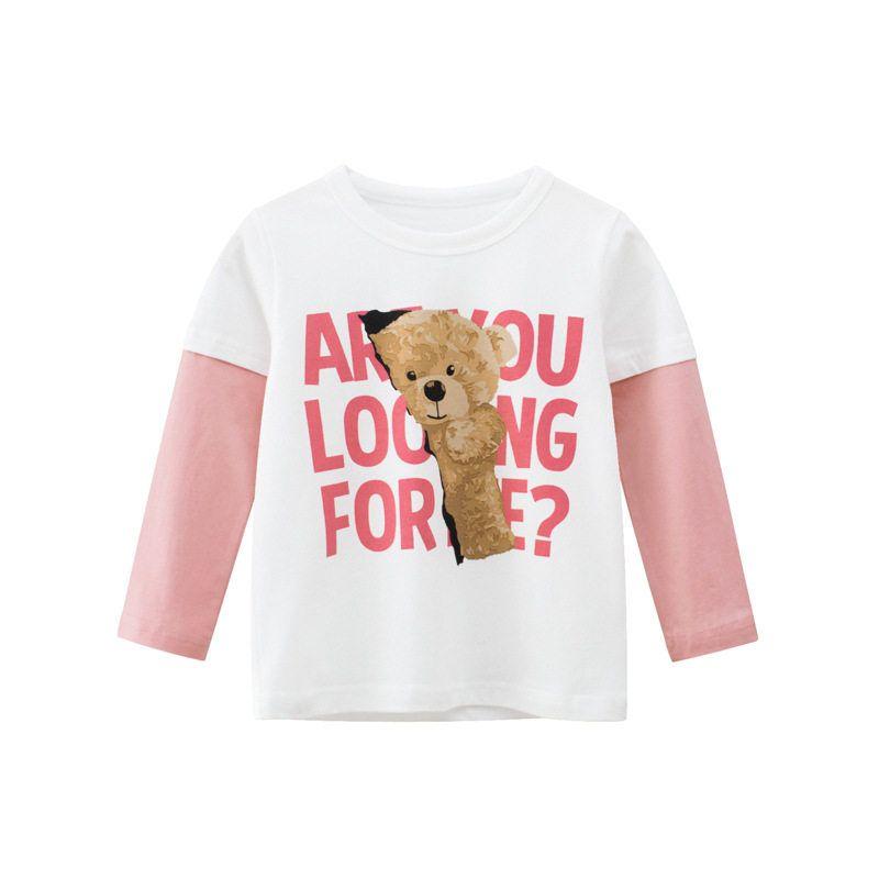 27home Spring and Autumn round Neck Long Sleeve Bear Printed Children s Clothing Off-White 140 cm