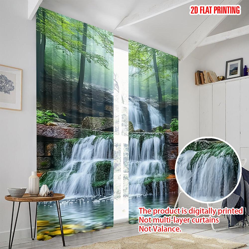 2pcs  2D plane printing Creative Curtains Waterfall Landscape Versatile 100% Polyester (without rod) Holiday for Bedroom &