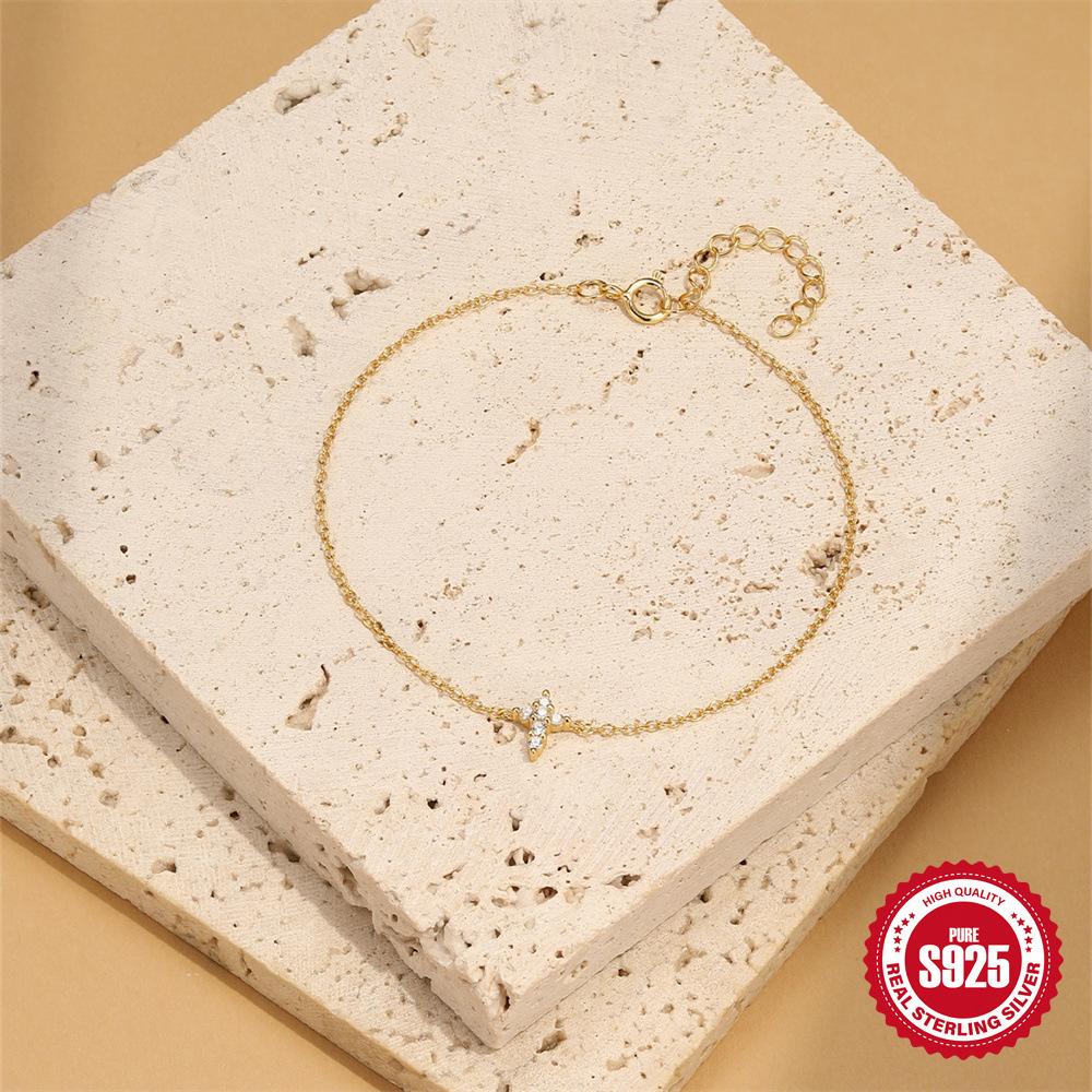 S925 Sterling Silver Cross Diamond Versatile Fashion Bracelet Simple Daily Office Worker Accessories