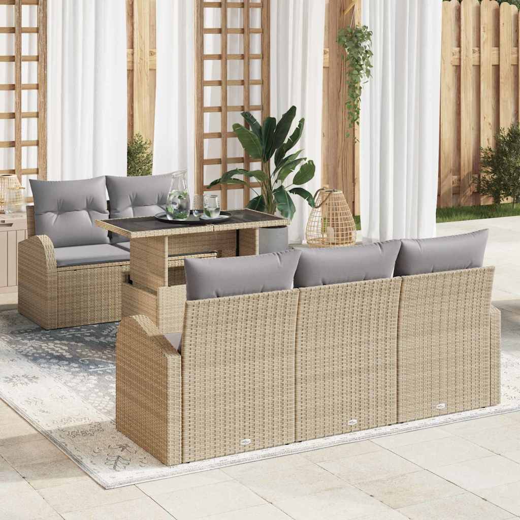 Garden Sofa Set with Cushions 6 Pcs Beige Poly Rattan