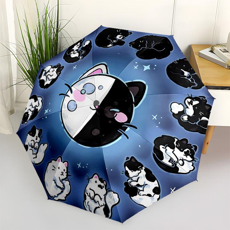 1pc Cute Cat Illustration Automatic Open/Close Umbrella - Portable Collapsible Umbrella with 8-Rib Stability, Fashion Lovers yy251017182