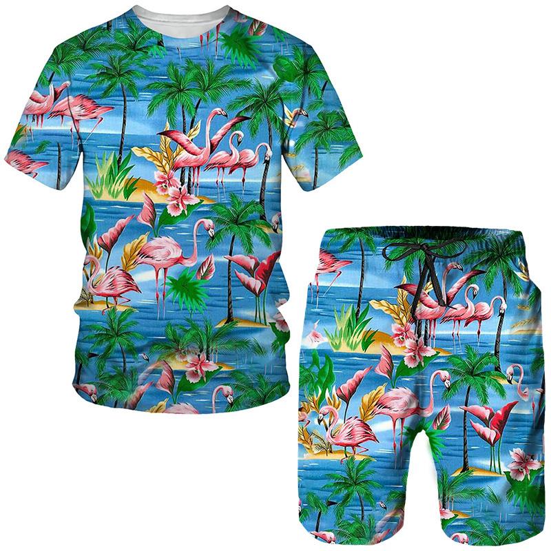 NEW Tropical Floral Print Men's Tees/Beach Shorts/Suits Fashion Summer Hawaiian Sets Casual Short Sleeve T-Shirt Holiday Outfits