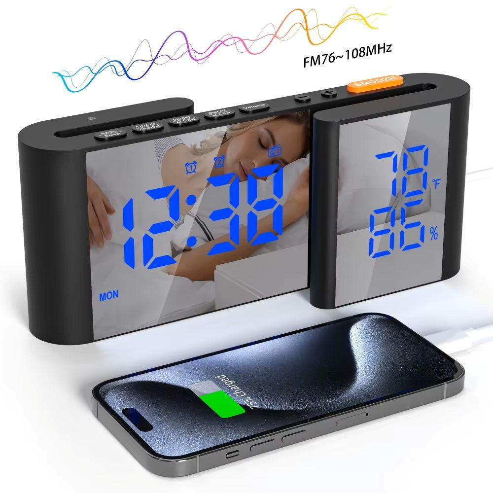 Sleek Bedside Alarm Clock Radio Large Dual Display Screen With Adjustable Brightness USB Port Sleep Timer FM76~108MHz FM Radio