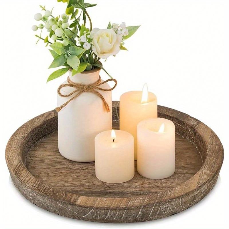 Rustic Round Wooden Serving Tray - Perfect for Kitchen Countertops, Home Decor & Coffee Table Centerpieces