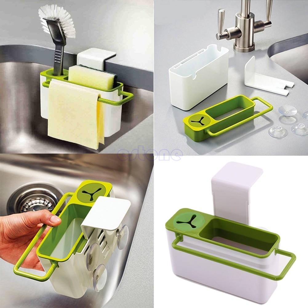 Stylish Green With White Suction Cup Base Kitchen Brush Sponge Holder For Easy Draining