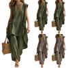 Damen ärmelloses zweiteiliges Set lockere Passform Rundhalsausschnitt Oberteil mit Taschen und elastischer Bund Hose Lässiges Urlaubsoutfit
