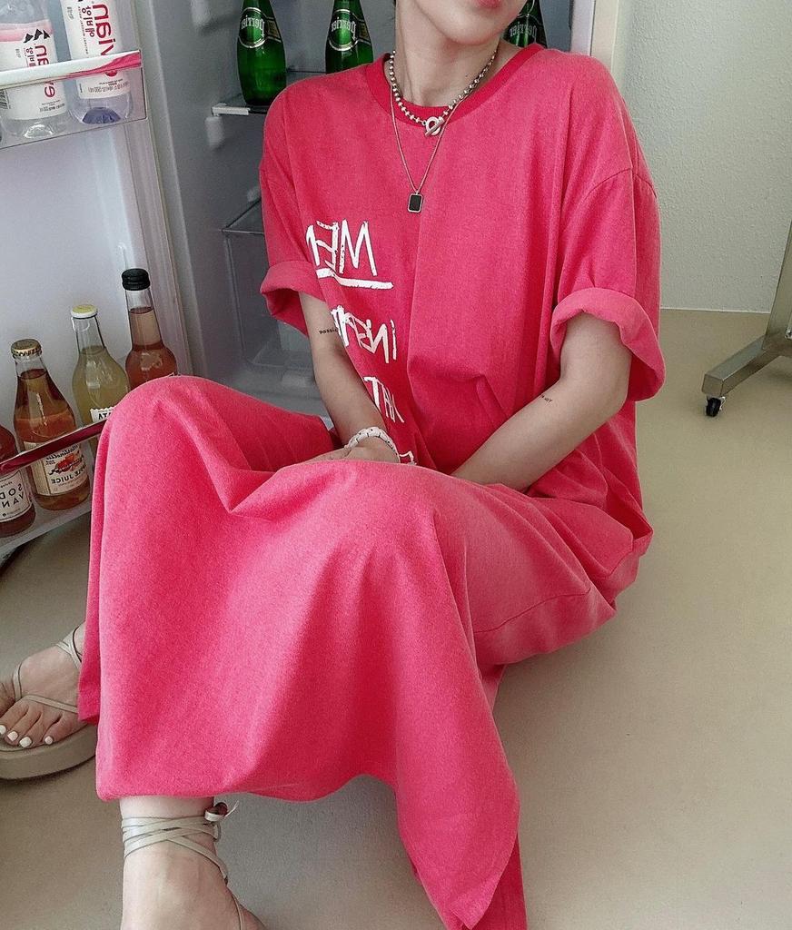 Women Summer Shirt Dress Round Neck Short Sleeve T-Shirt Dress Loose Letter Printing Long Dresses