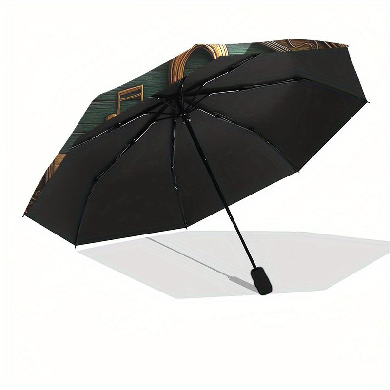 Golden Musical Notes on Wooden FrameUmbrella, PortableFold Compact Umbrella for Men & Women Gift