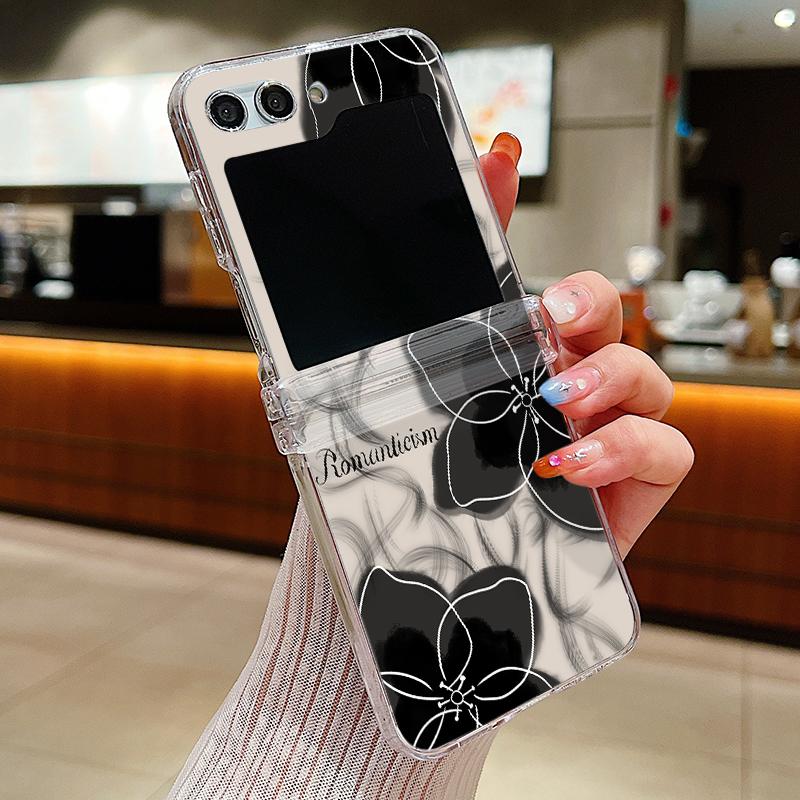 Husă Transparentă cu Model Floral Romantic Pentru Samsung Galaxy Z Flip5 Flip7 Flip6 5G PC Husă Pliabilă Pentru Samsung Z Flip 7 6 5 4 3