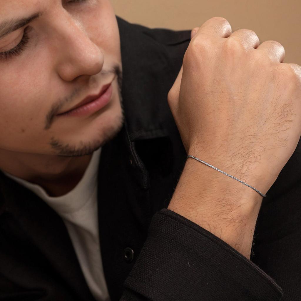 Vnox Slim Handmade Link Chain Bracelets for Men Boys, Adjustable Stainless Steel Stackable Links Wristband
