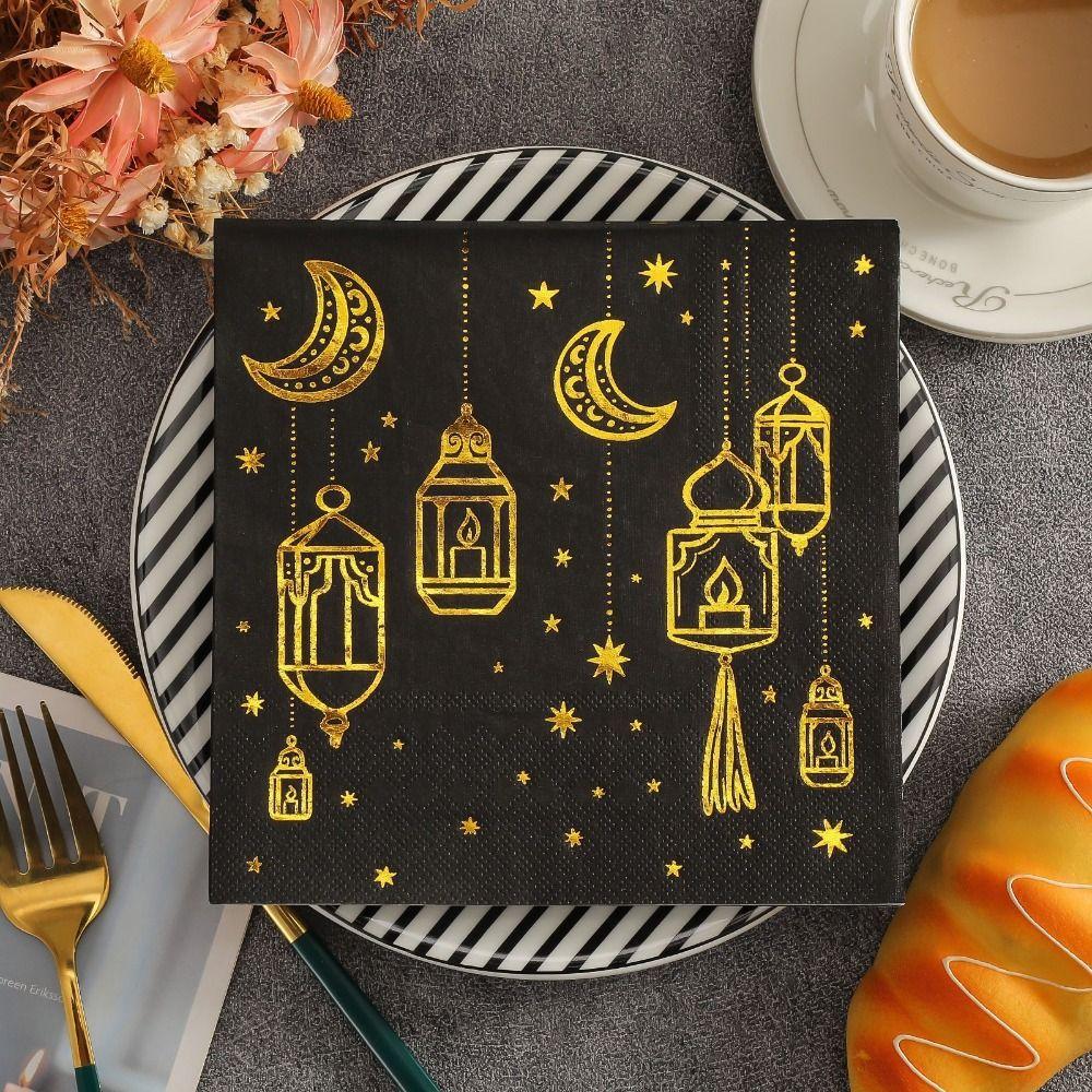 Colorful Moon-Patterned Napkins Golden Moon White Printed Napkins 20 Pieces Star Patterns Disposable Paper Tissues Kitchens