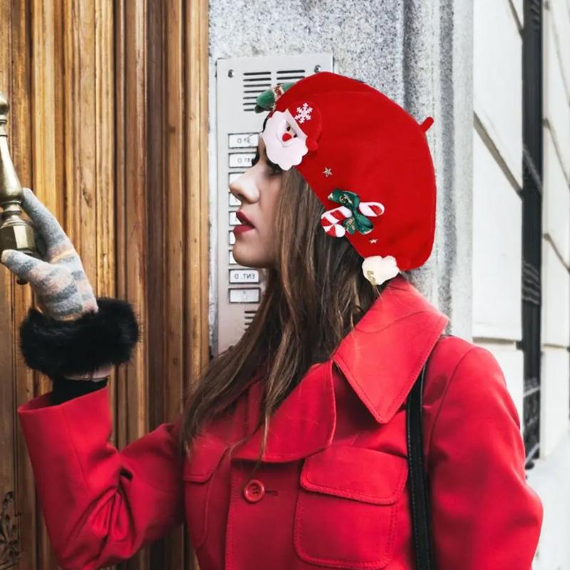 1Pc Christmas Hat Beret Headwear Xmas Wool New Year Dress Up