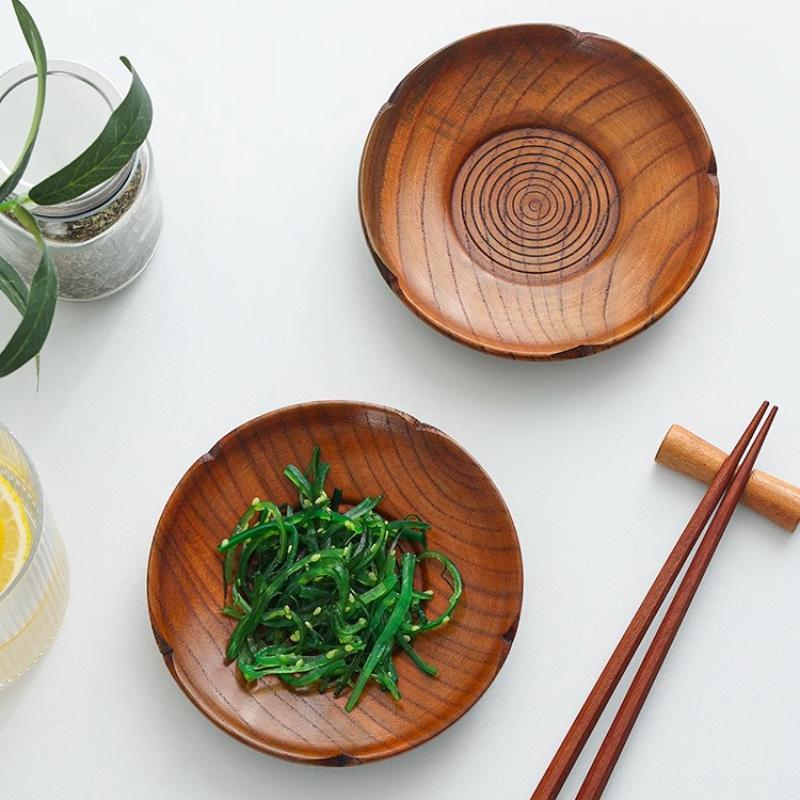 Wooden Dipping Saucer Solid Wood Round Butter Dish Cheese Plate Dessert Snack Plate Coasters Kitchen Tableware Accessories