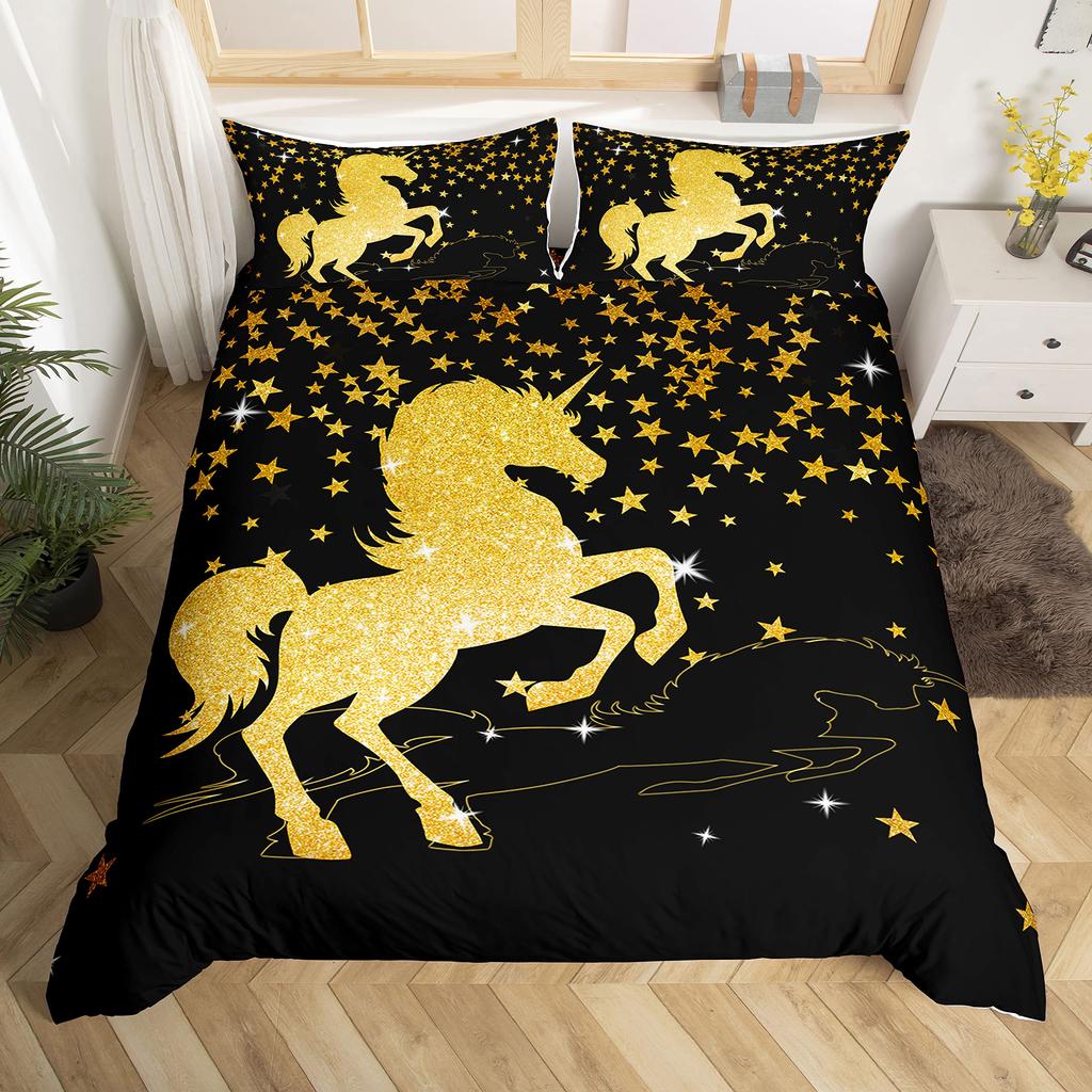 Einhorn Bettwäsche Set Kinder Lila Weltraum Galaxie Weiche Bettbezug Mikrofaser Bequeme Bettdecke Abdeckung Mädchenhaft Karton Warme Deckenbezug plus 2