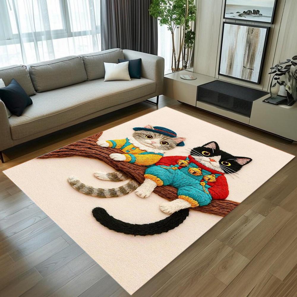 

Cute Cat Embroidery Pattern Area Rug Non-Slip Soft Durable Washable Floor Mat Decor Carpet for Living Room Bedroom Home Decor 40x60cm
