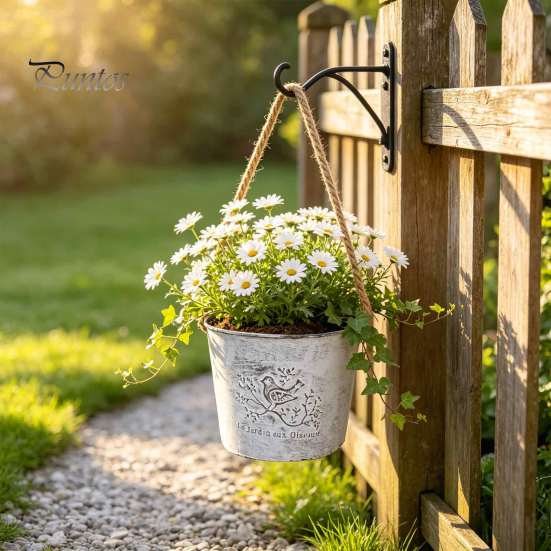 Wall Mounted Flower Holder Vintage Iron Hanging Planter, Rustic Bird Metal Pot with Rope, Vase Small Bucket for Garden Patio Balcony Decor,