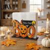 Halloween Napkin Holder Wooden Holder, Ghost Pumpkin Decorative Tabletop Tissue Dispenser, Rustic Kitchen Counter Storage Paper Organizer for Holiday