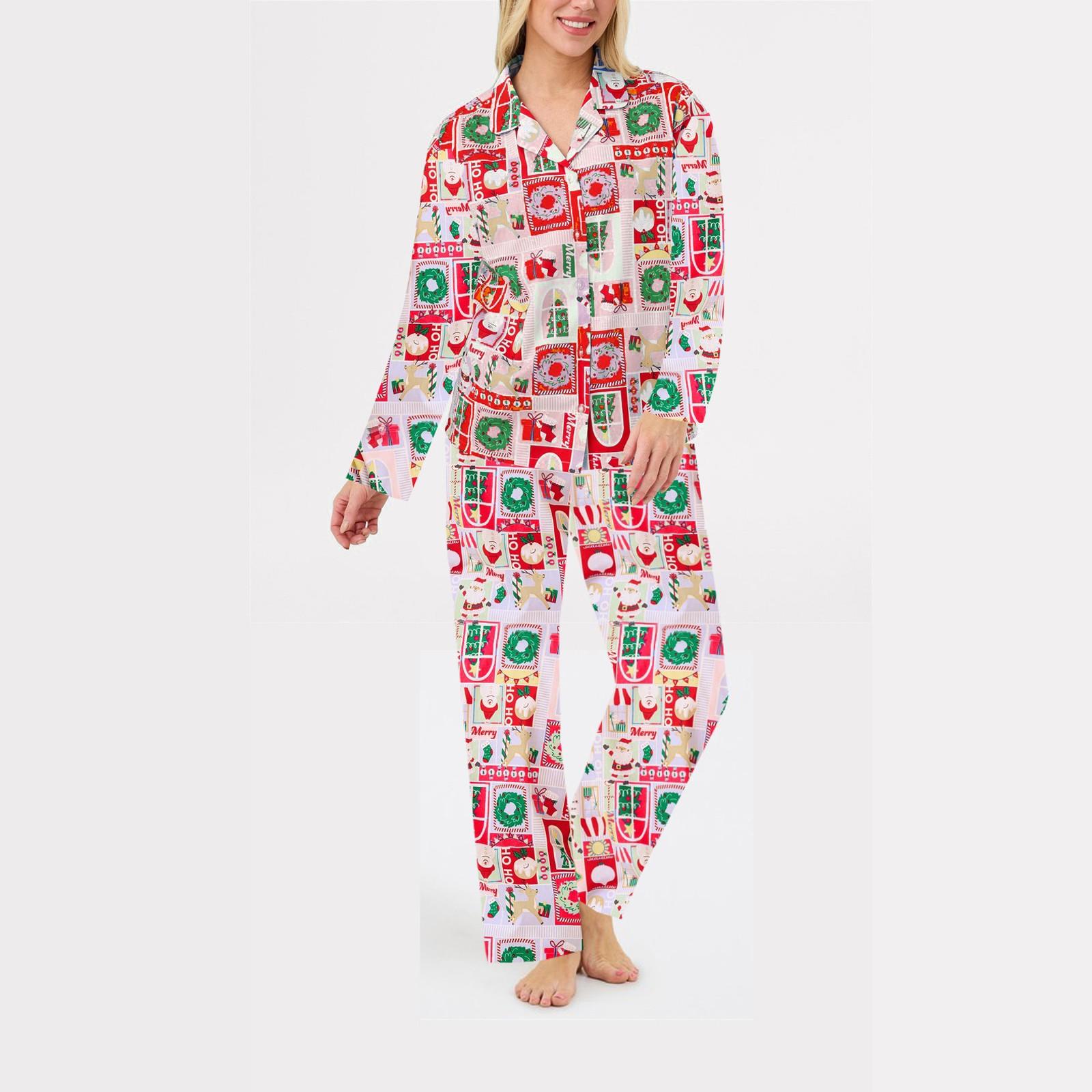 

Женский повседневный свободный комплект для сна с длинными рукавами и принтом S красный