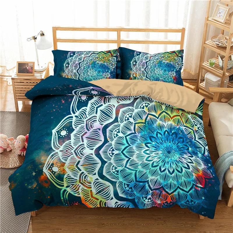 Bohemian Mandala Duvet Cover Set Hippie Twin Full Queen King Bedding Set Polyester Ethnic Floral Quilt Cover with 2 Pillowcase