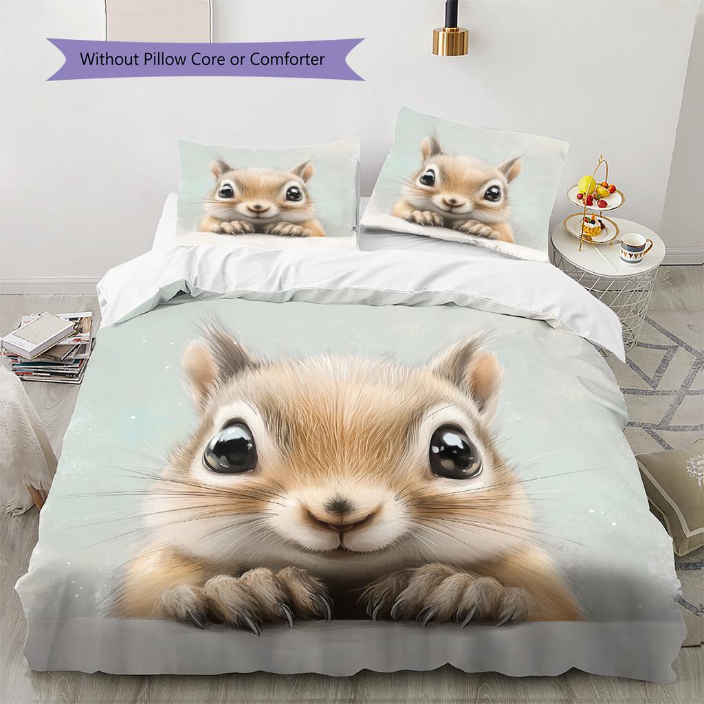 Cute Squirrel Pattern Bedding Home Decoration Birthday Gift (1 * Duvet Cover + 2 * Pillowcase, Without Core)
