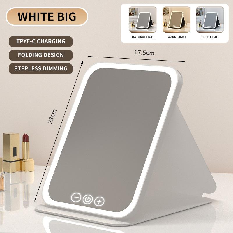 LED Makeup Mirror Portable Foldable with Light Rechargeable Makeup Mirror Desktop Fill Light Leather Shell Mirror