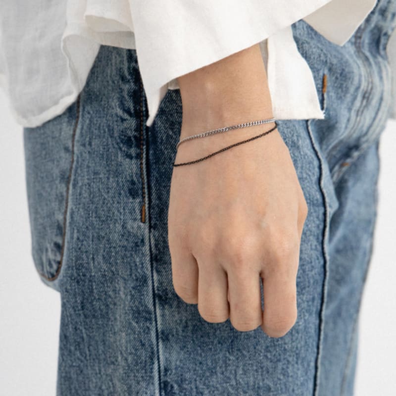 LingerPiece [Unisex] Black and Silver Layered Bracelet