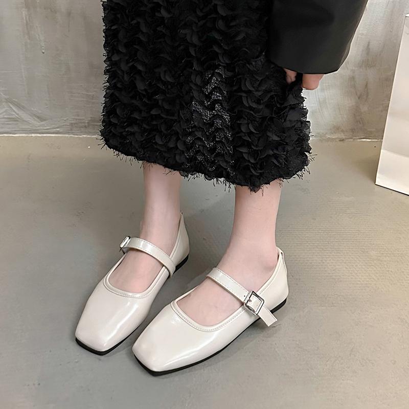 Fashion Mary Jane Shoes Female High Quality Buckle Ballet Shoes for Women Square Toe Flat Cowhide Ladies Single Shoes 2025