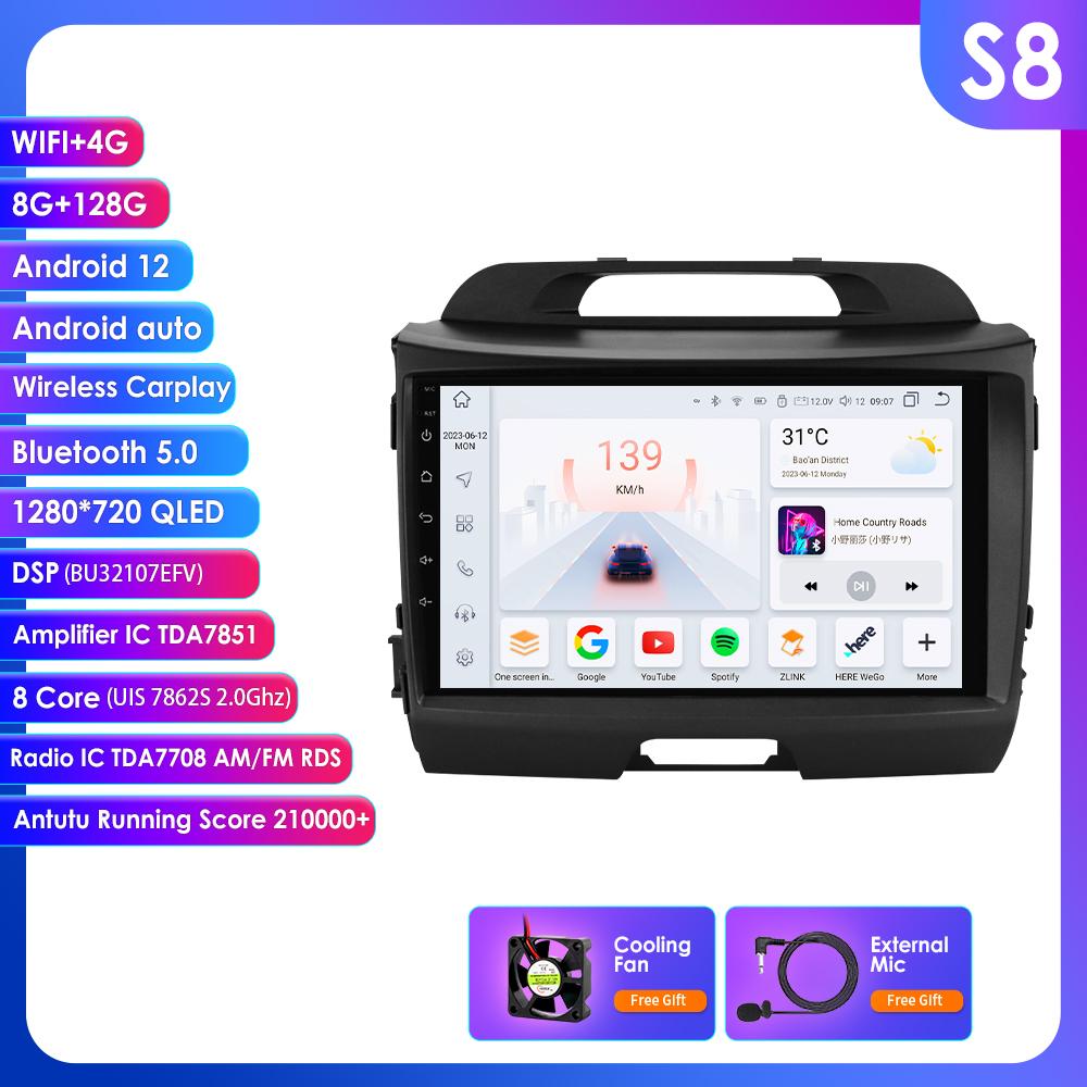 

OSSURET 8G+128G Голосовое управление AI 2 Din Android Авто Радио Для KIA Sportage 3 2010-2016 2015 Carplay Авто Мультимедиа GPS 2din Интеллектуальное Авторадио SWC BT RDS S8 8Core 8G 128G