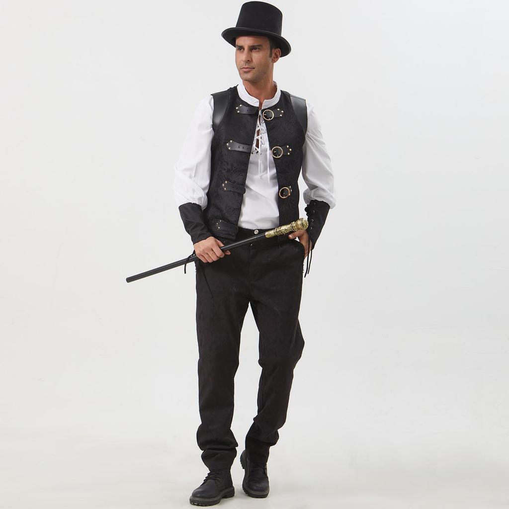 Men's Medieval Patchwork Vest Retro Waistcoat Halloween Costume