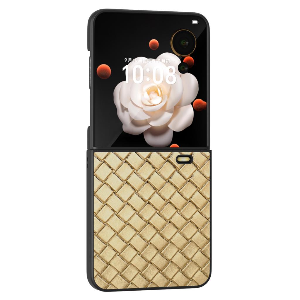 For Honor Magic V Flip 5G Case Woven Texture PU Leather+PC Protective Phone Cover