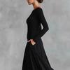 2025 Autumn/Winter Elegant Solid Color Women's Boat Neck Slimming Wrap Dress