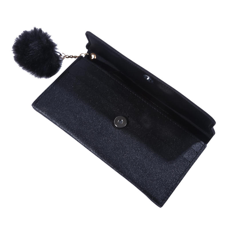 Womens Wallet Cute Elegant Long Slim Card Holder Case Minimalist Coin Purse Zipper Wallet With Fur Ball Bow Decor