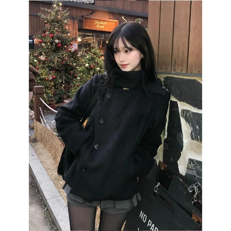 Street Podzim/zima Jednobarevný Dámský Rolák Kabát Y2K Hip-hop Retro Harajuku Roztomilý Ležérní Móda Univerzální Dámské Topy